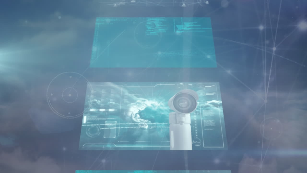 animación de redes de conexiones y procesamiento de datos en el cielo