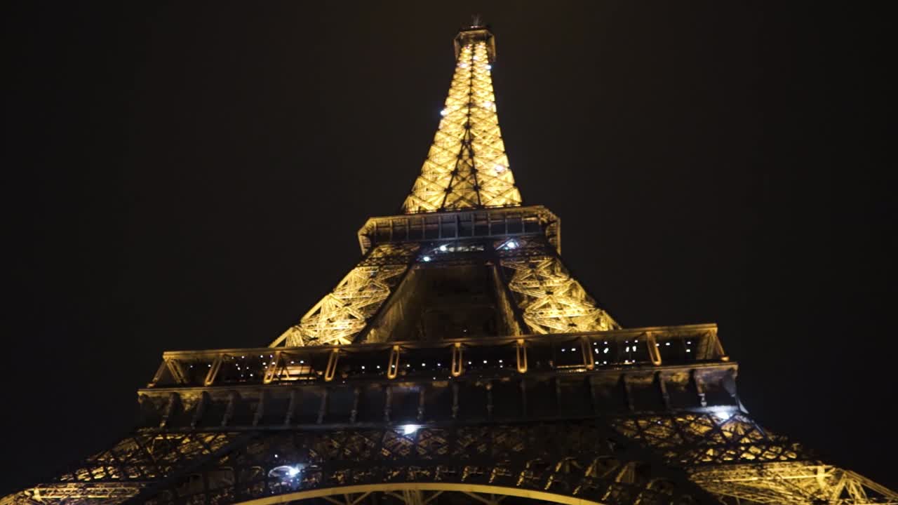 A light show that happens every hour on the hour at the Eiffel Tower in Paris France.
