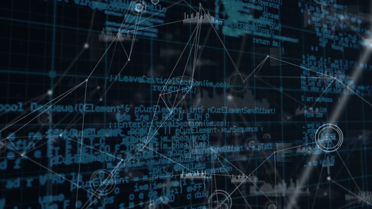 Animation of network of connections and diverse data in digital space