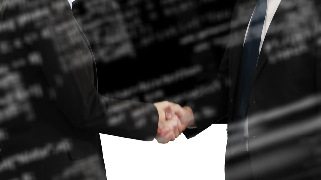 animación de estadísticas y procesamiento de datos sobre el apretón de manos de un empresario