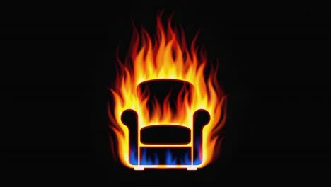 burning armchair icon on black background