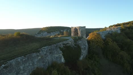 aerial view of ancient clifftop castle ruins