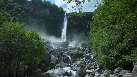 scenic waterfall near town of foroglio, ticino, switzerland - wide