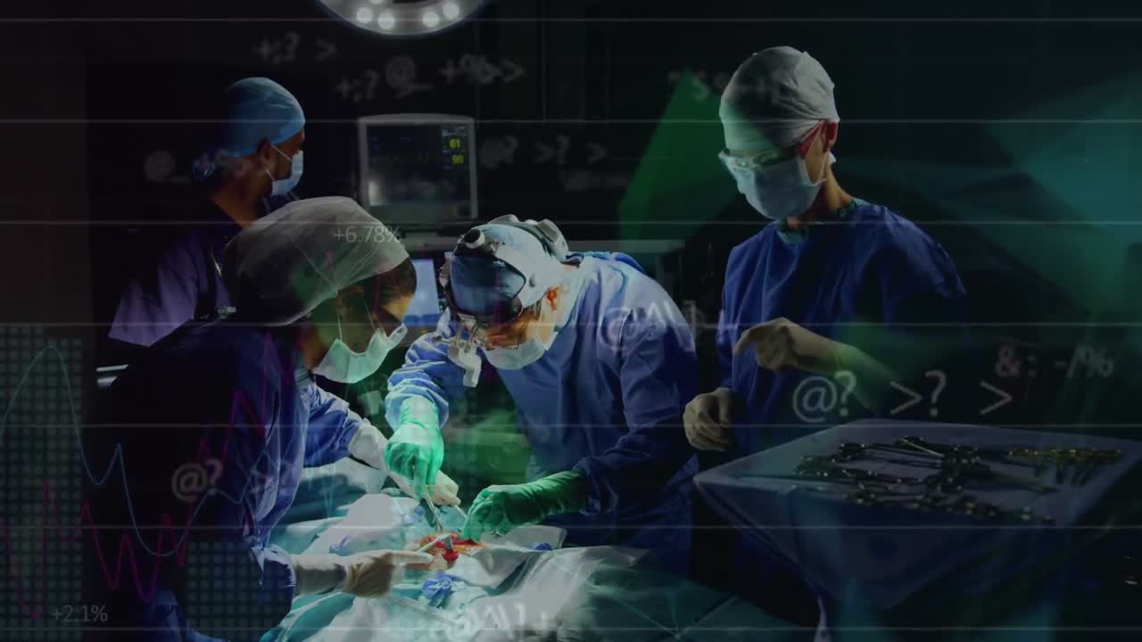 수술 중에 다양한 외과 의사에 대한 데이터 처리의 애니메이션