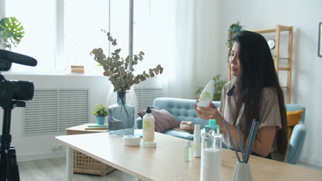 beauty blogger reviewing skincare products