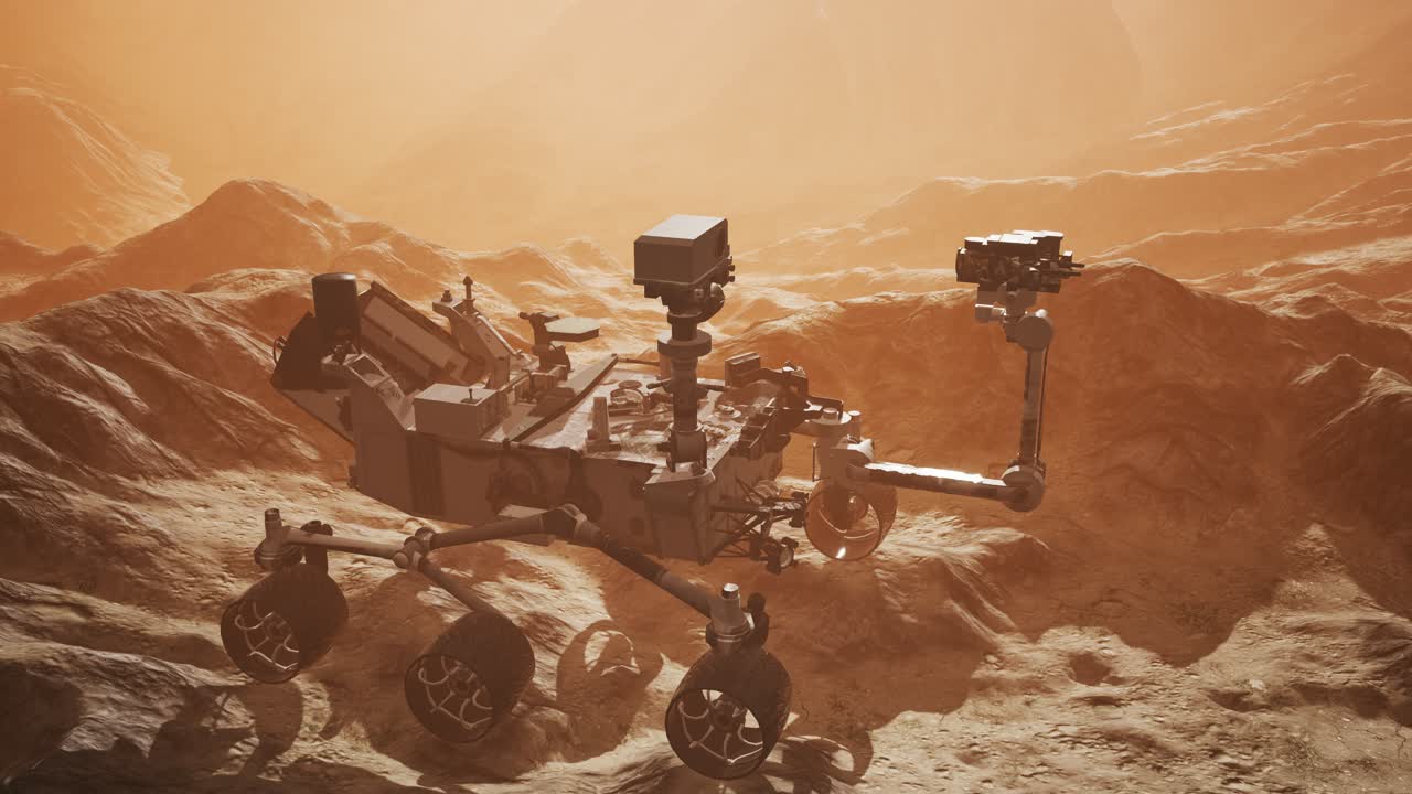 Curiosity Mars Rover exploring the surface of red planet. Elements of this image furnished by NASA