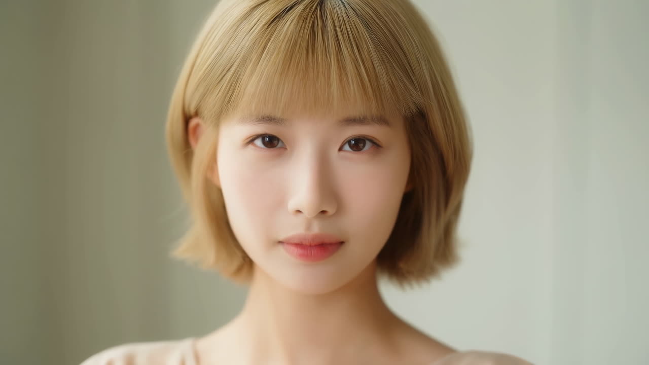 金髪の若いアジア人女性のクローズアップポートレート