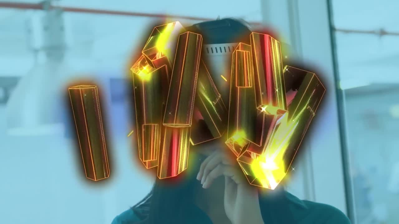 네온 기하학적 모양 위에 반 ⁇ 이는 qr 코드의 애니메이션