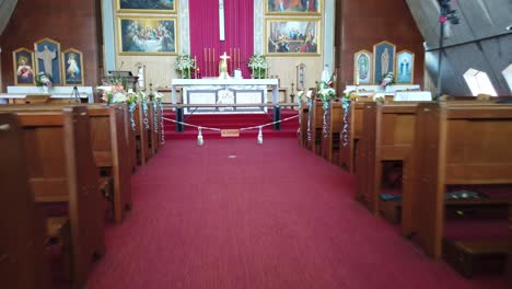 shot of religious christian or catholic chapel and altar for worshippers