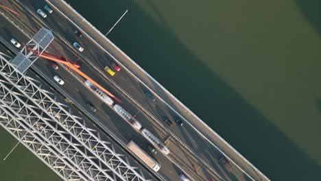 top down aerial view of rákóczi bridge in budapest