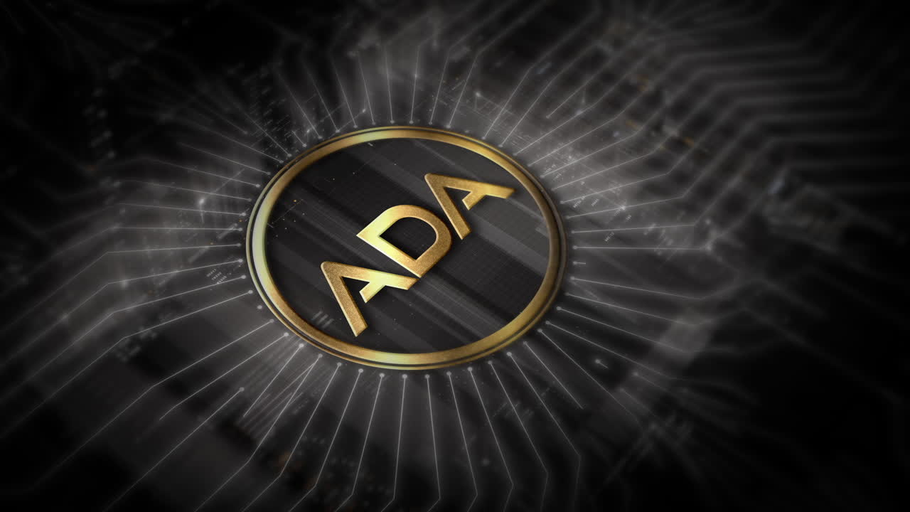 Futuristic digital background highlighting advanced cryptocurrency and encryption technology, featuring blockchain networks and secure cryptographic systems : Cardano, ADA,