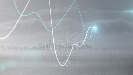 animation of data processing and diagrams over cityscape