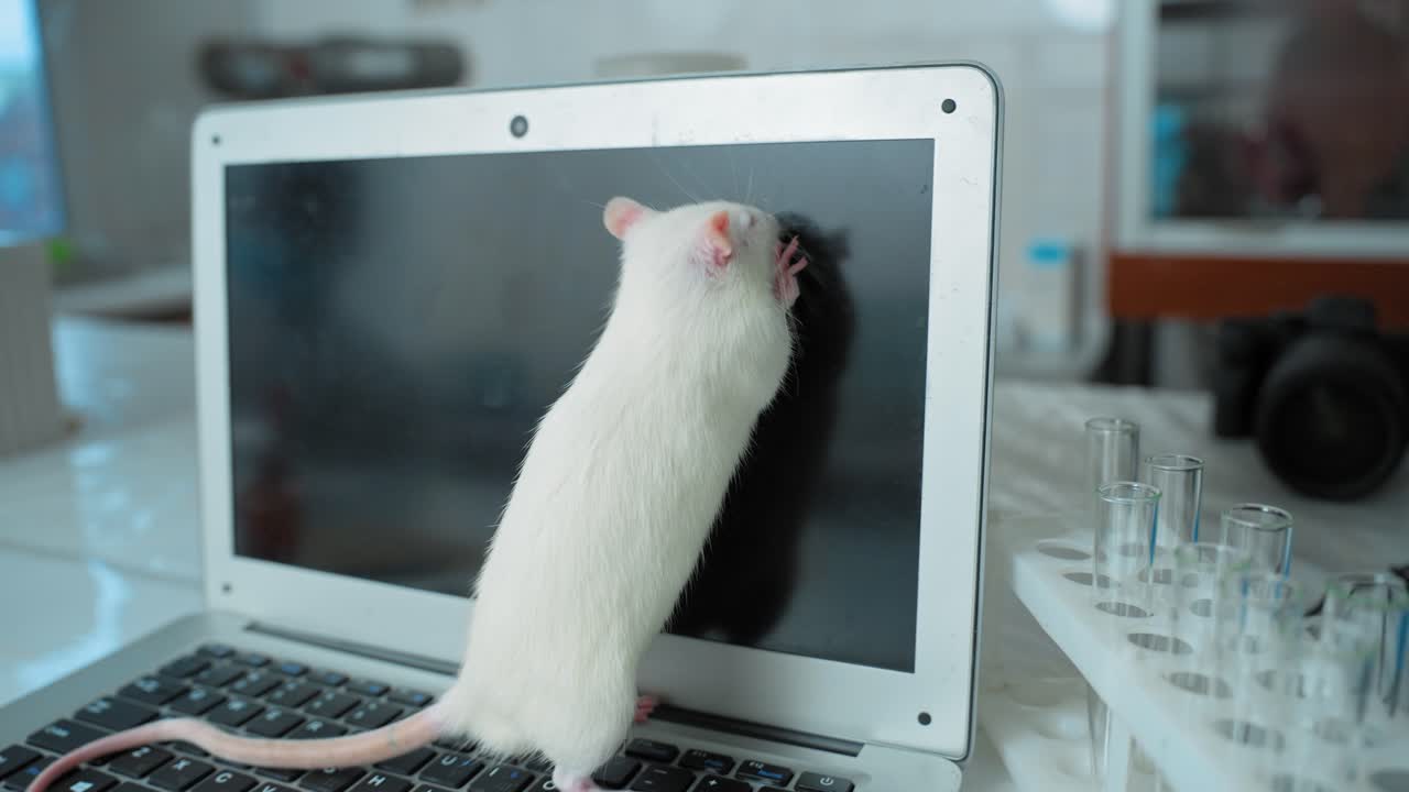 White Rat on Laptop in a Laboratory Setting