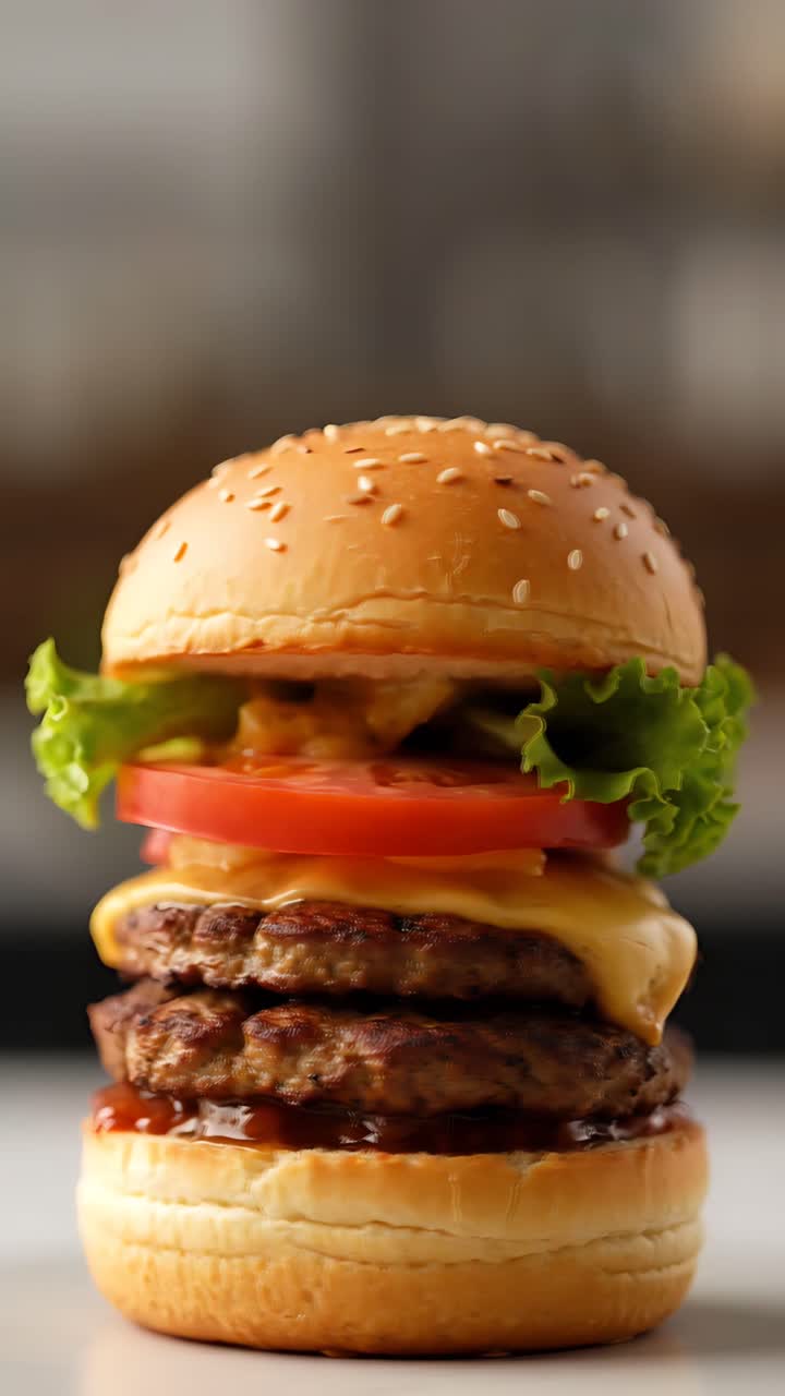 Hamburger Succoso Primo Piano Sfondo Bokeh 4K