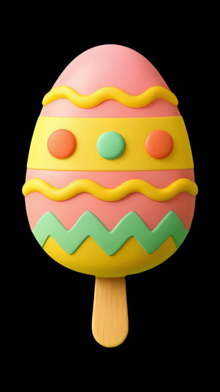 Colorful Easter egg popsicle animation isolated asset, transparent 4K video, alpha channel, ProRes