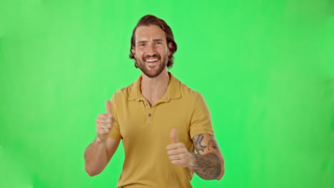 Man,-dance-and-thumbs-up-by-green-screen