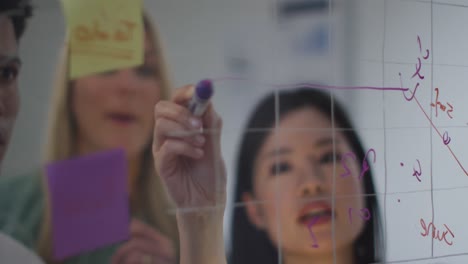 video of diverse female and male coworkers brainstorming, working late in office