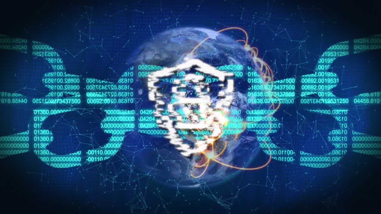 animación de un candado con cadena y globo en fondo azul