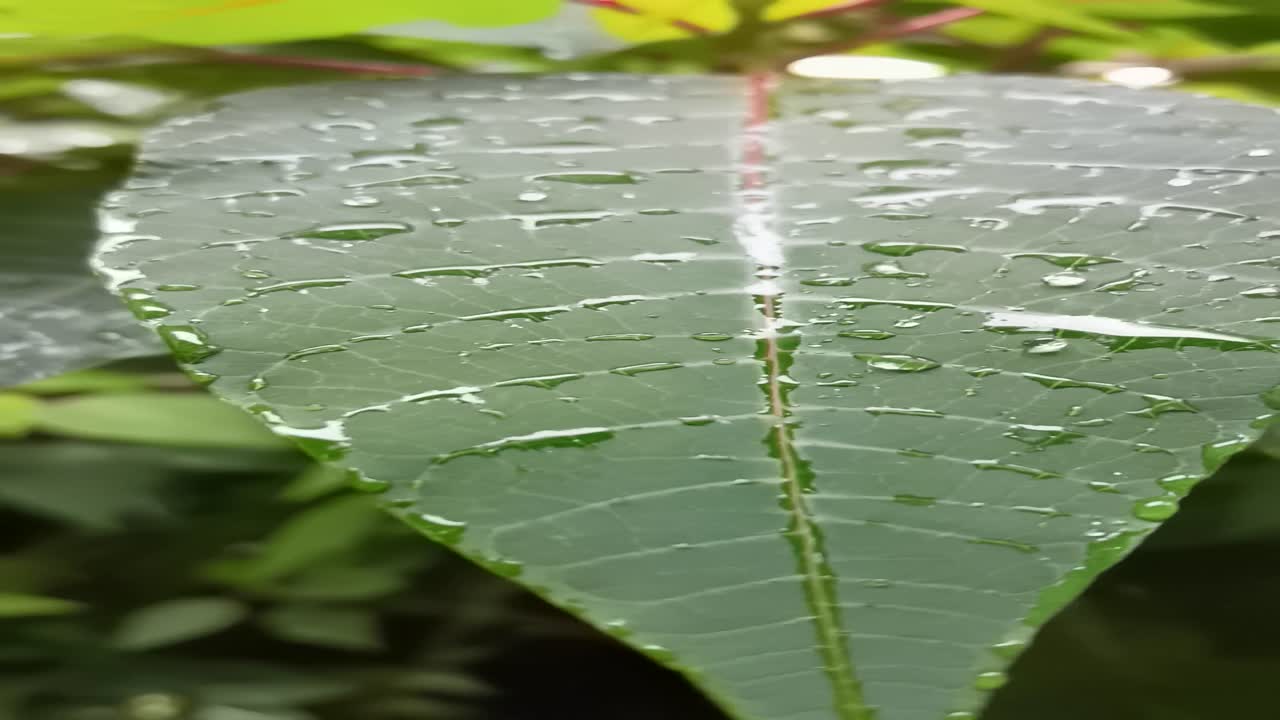 raindrops on leaf slow-motion video