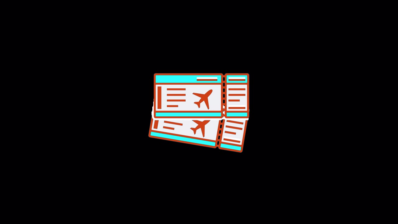 Animeret fly-boardingkort-ikon på sort baggrund