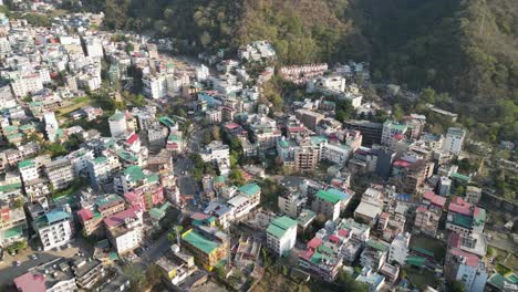 beautiful buildings on mountains in rishikesh drone view in india