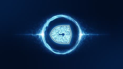 gráfico de movimiento del escudo de seguridad azul con partículas de bola de energía azul fondos abstractos video vertical de bucle sin costuras