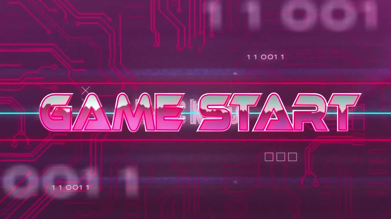 검은색 배경의 빛 트레일 위에 시작 텍스트의 애니메이션