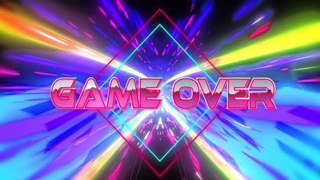 animación del juego sobre texto en fondo multicolor