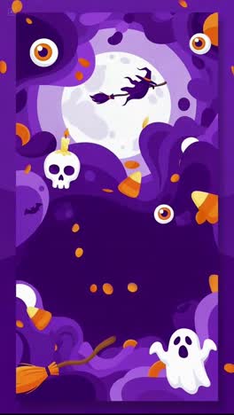 a fun and spooky purple halloween illustration background with a ghost and skull