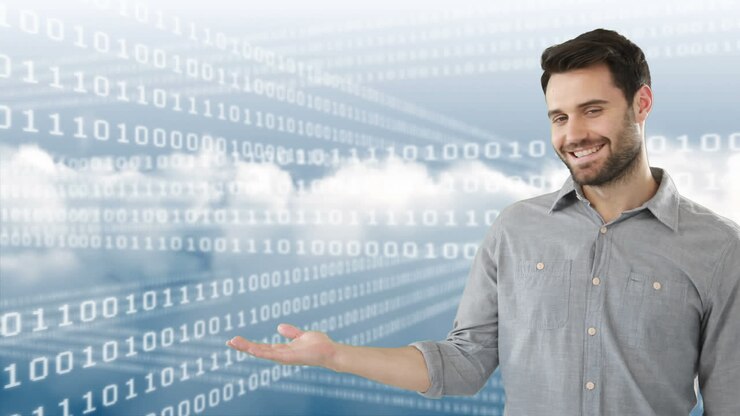 Digital composite of a man and the binary system