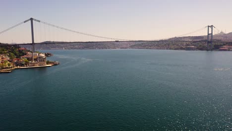 15 july martyrs bridge, bosphorus bridge from sky aerial view. istanbul turkiye.