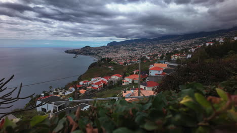 funchal timelapse on an overcast day, tilting up, madeira island, portugal