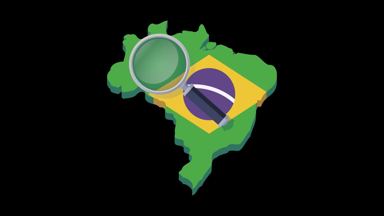 Loop search with magnifying glass on the map of Brazil with the flag with alpha channel (flat design)