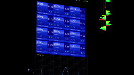 animation of financial data processing with screens over black background