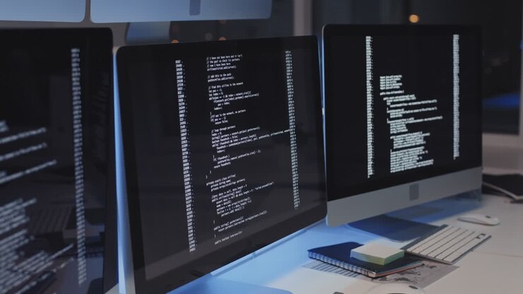 Program Running on Computer in Night Office