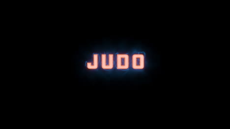 A-short-high-quality-motion-graphic-typographic-reveal-of-the-words-"judo"-with-various-colour-options-on-a-black-background,-animated-in-and-animated-out-with-electric,-misty-elements