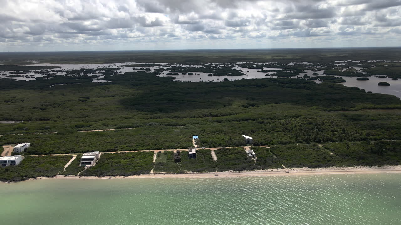 Sisal Aerial View 4K Empty Yucatan Beach On Mexican coast mexican sand beach