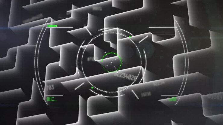 Animation of scope scanning and data processing over black background