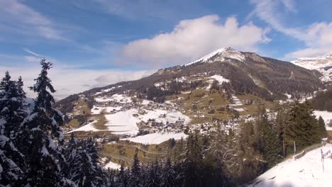 aerial: mountains with snow in dolomites in italy