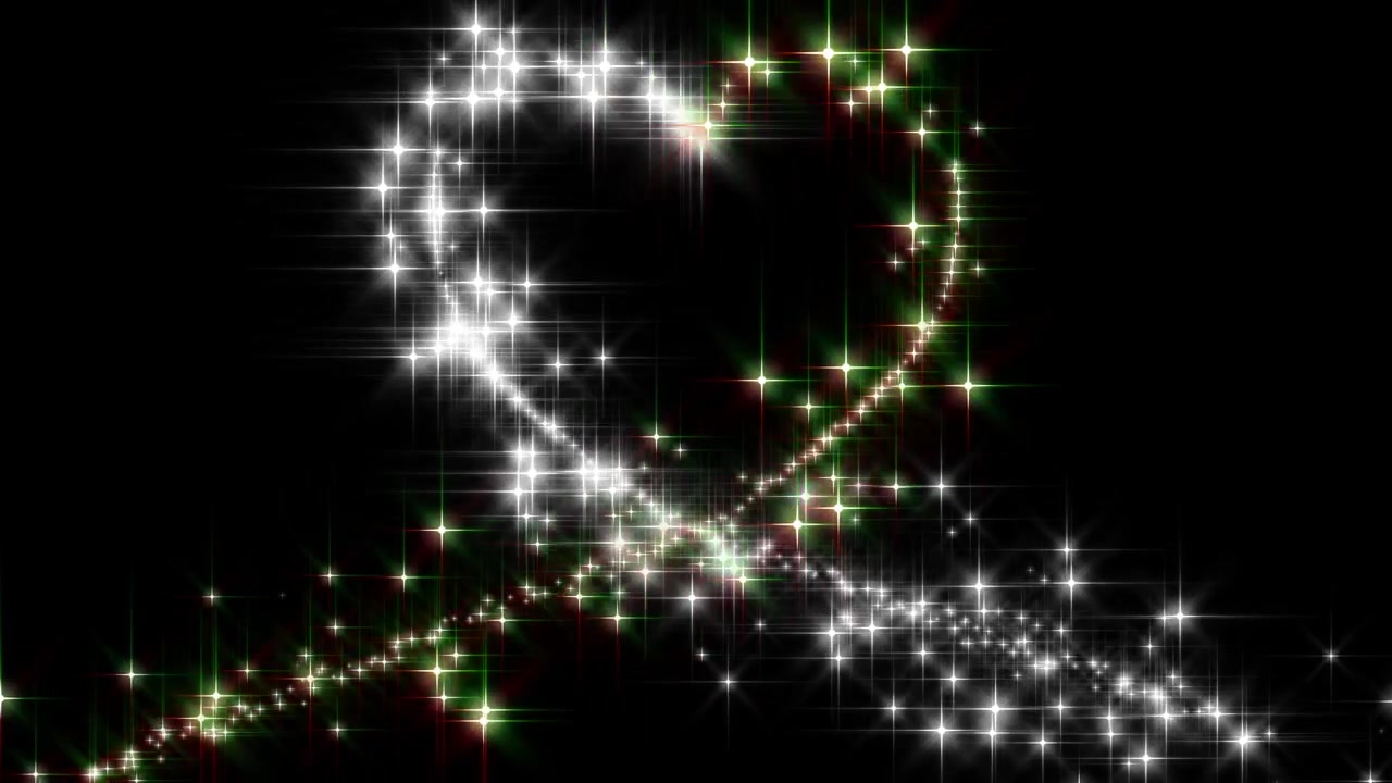 Forma di cuore animata formata da stelle bianche e verdi luminose.