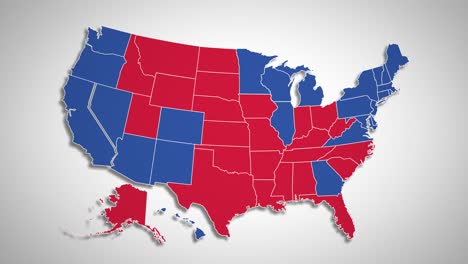 résultat de l'élection américaine 2020 - carte animée montrant les états rouges et bleus