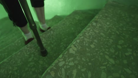 person walking up stairs