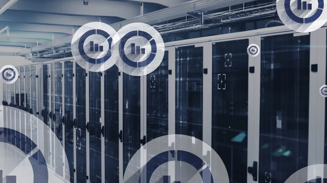 Animation of diagram icons over server room