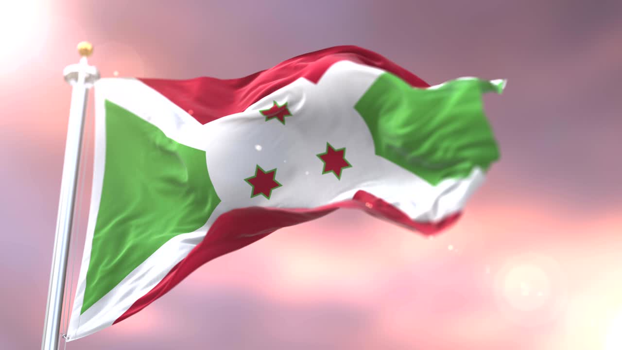 bandera de burundi agitando en el viento en lento al atardecer, bucle
