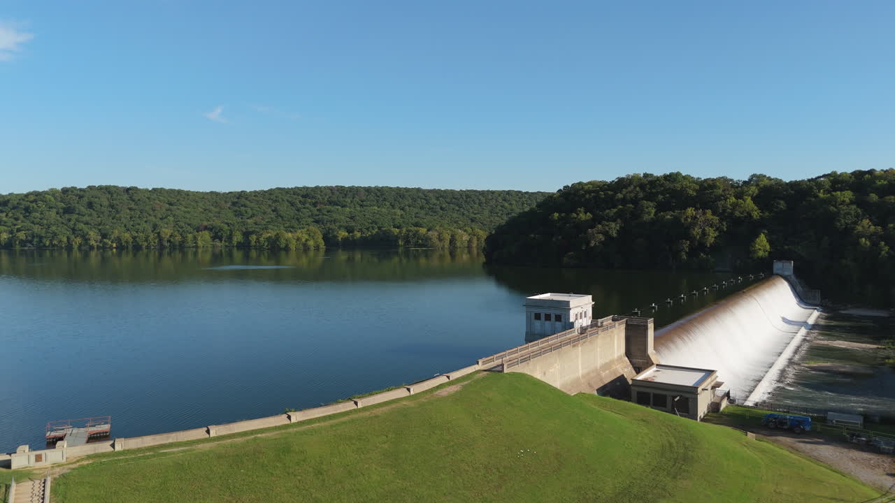 Spavinaw Spillway In Spavinaw Area At Grand Lake State Park In Oklahoma - Aerial Drone Shot