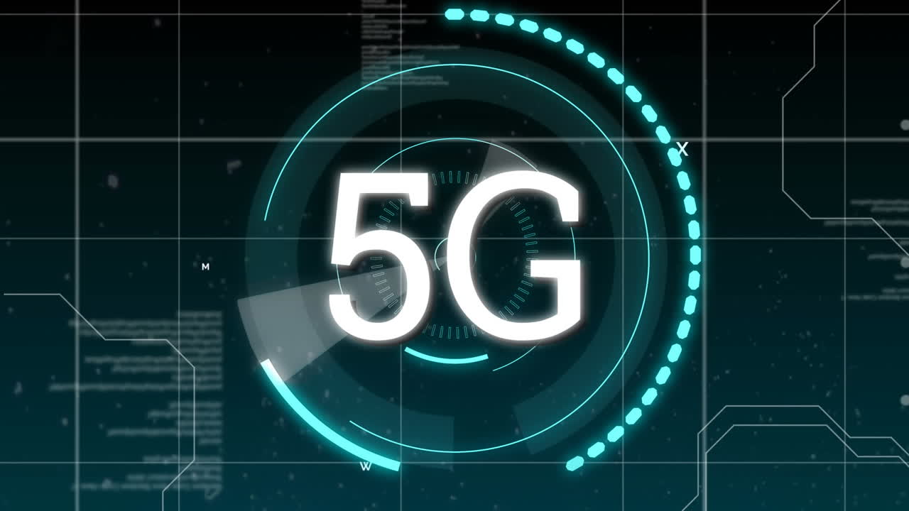 codici di programma e 5g scritti nel mezzo di un cerchio futuristico