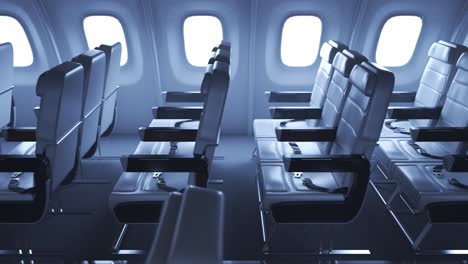 Counless-empty-airplane-seats-in-a-modern-elegant-aeroplane-interior.-Comfortable-travel-by-flight-in-a-commercial-business-class-aircraft.-Endless,-seamless-looping-animation.-A-financial-success.