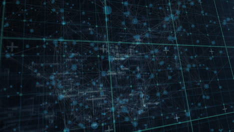 animación del procesamiento de datos y la red de conexiones sobre un fondo oscuro