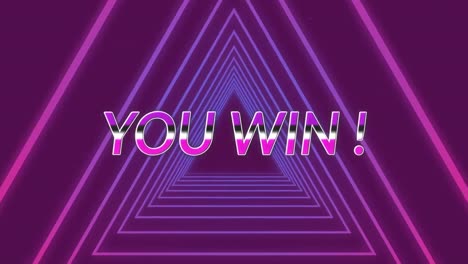 purple you win text against neon triangles in seamless motion on purple background