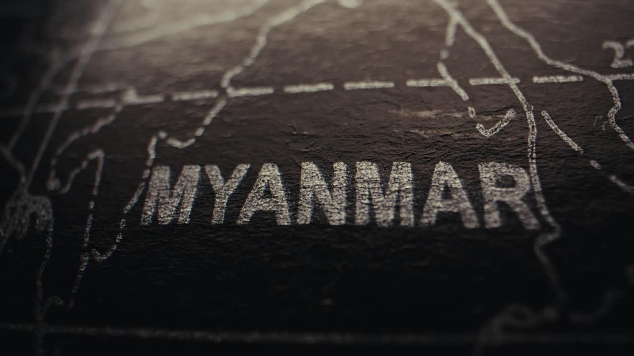 Close-up of Myanmar on a world map